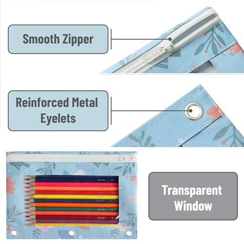 Image of Mr. Pen- Pencil Pouch for 3 Ring Binder, 2 Pack, 10 inchx6.75 inch, Smooth Zipper | Clear Window, Large Capacity Pencil Case with 3 Reinforced Grommets for School, Office, Supplies Storage | Clear Window, Large Capacity Pencil Case with 3 Reinforced Grommets for School, Office, Supplies Storage