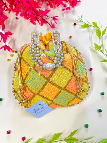 Image of BYRA Women Multi Color Thread Silk Potli Bag for Gift Purpose