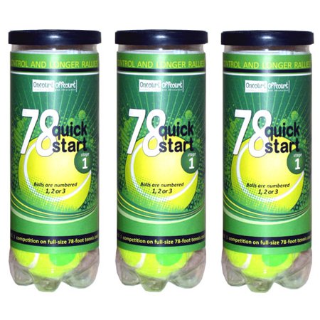 Oncourt Offcourt Quick Start 78" Green Dot Balls – 3 Cans of 3 Balls/Same Size as Regular Tennis Balls/Green Balls
