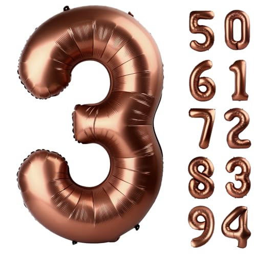 Image of Dark Brown 3 Balloon, Coffee Brown Number Balloons 40 Inch, Chocolate 3rd Birthday Decorations, Men Women Party Supplies for Decorations, Number 3 Balloon