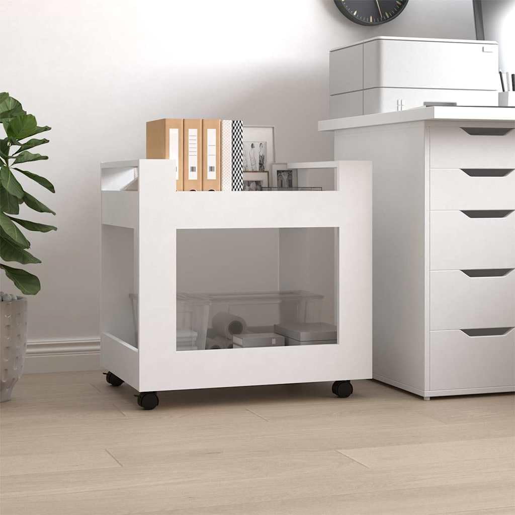 Carrello da ufficio bianco, 60 x 45 x 60 cm, in legno, con 4 ruote e 2