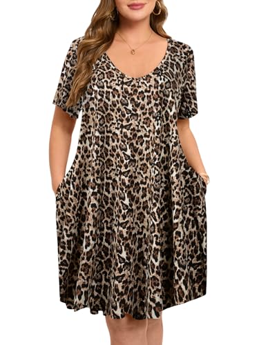 Image of ZENNILO Women's Plus Size Swing Dress with Pockets Casual Summer Dresses V Neck Short Sleeve T Shirt Dress for Women