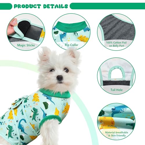 KAROKU Dog Surgery Recovery Suit, Abdominal Surgical Suit for Male Female Dog Post Spay Neuter, Breathable Pet Onesie E-Collar & Cone Alternative, Surgery Shirt to Prevent Licking, Green, X-Small
