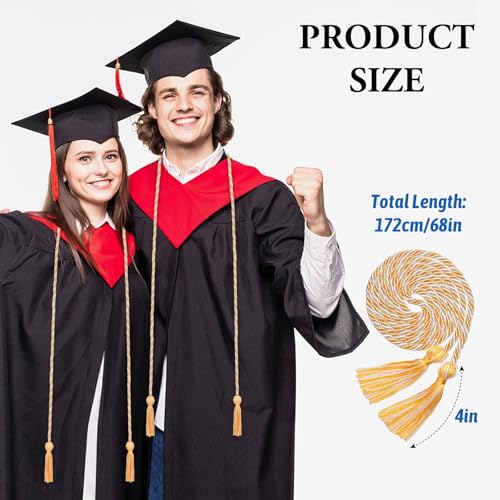 Image of ONUPGO Gold White Graduation Cord, Graduation Honor Cords Rayon Braided Tassel Cord for 2026, 68 inch Polyester Yarn Long Robe Honor Rope for Graduation Students, Bachelor Gown