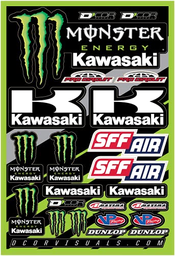 D'cor Visuals Racing Sticker Decal Sheet – 12 Mil Thick Vinyl, Compatible with Kawasaki-Style Dirt Bikes – Includes Motocross, Off-Road, and MX Graphics Inspired by Popular Racing Brands 19”x12”