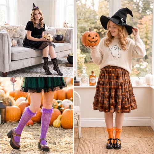Image of Women Lace Ruffle Socks White Black Frilly Lolita Crew Dress Socks