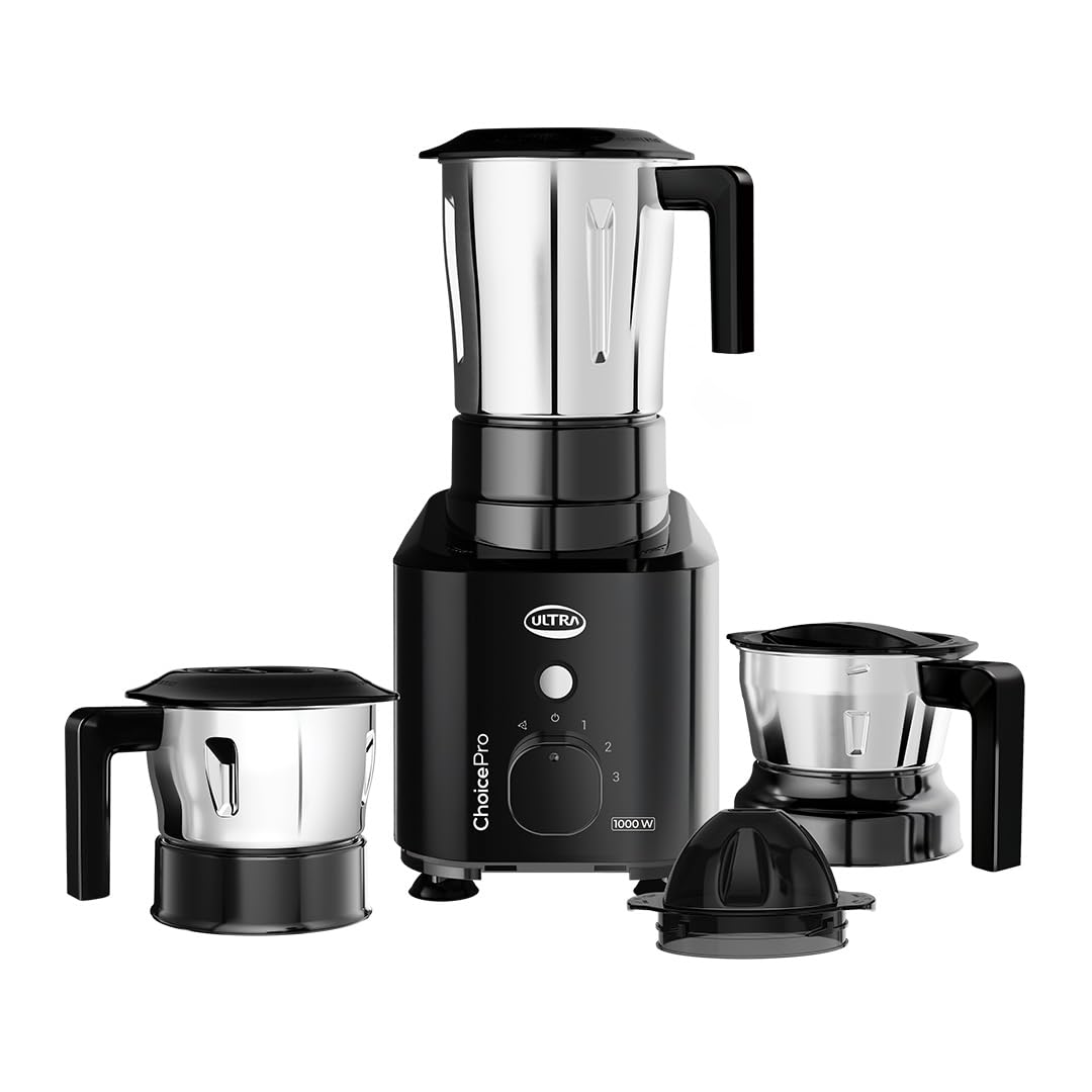 Ultra Choice Pro Mixer Grinder - Black | Fast & Heavy-Duty 1000W High Torque Motor with 5 Years Warranty | AISI 304 Food-Grade 3 SS Jar, 3 Speed Regular + Pulse-image-8