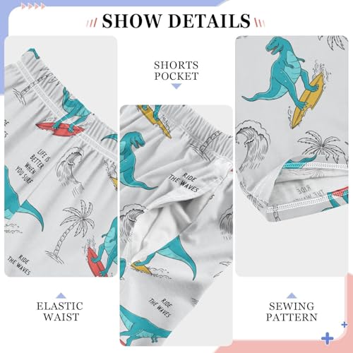 ZZXXB Dinosaur Surf Pattern Boys Long Pants Soft Trousers Elastic Waist Kids Lounge Bottoms with Pockets S-XL4