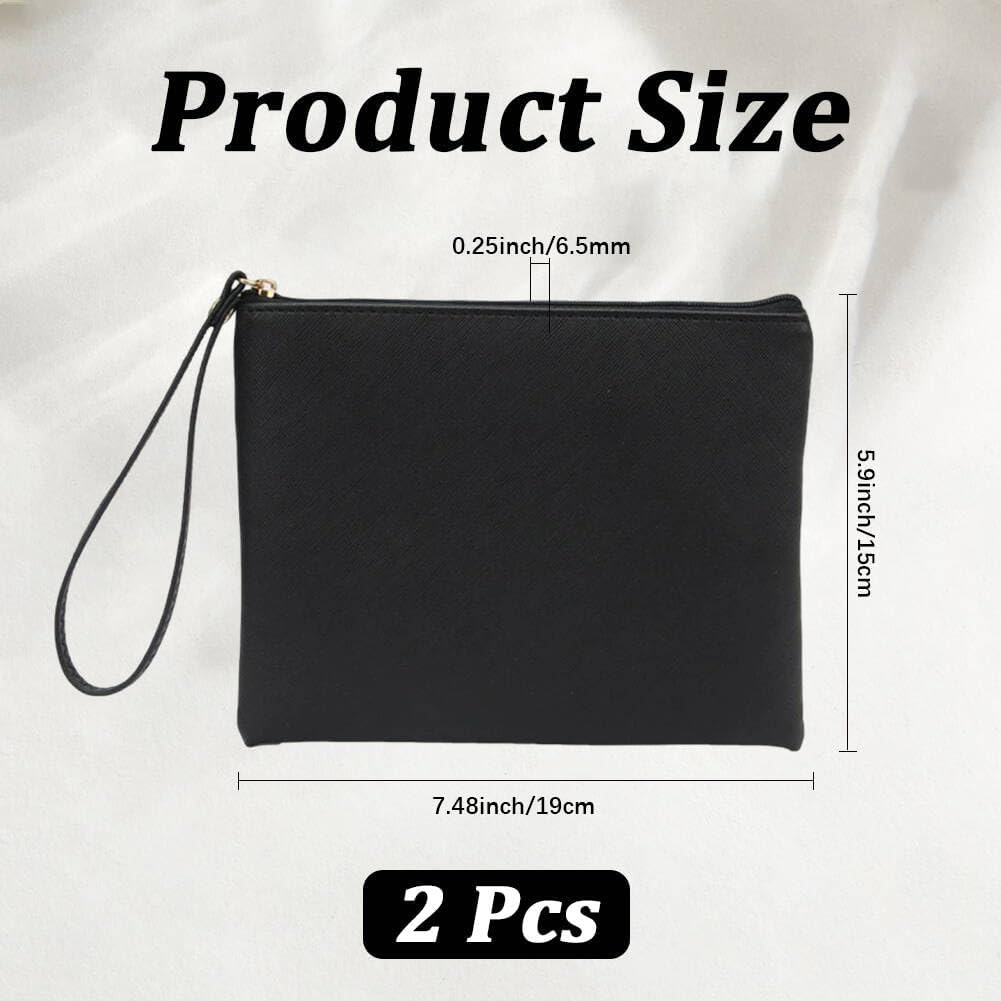 2PCS PU Leather Cosmetic Bags for Travel Waterproof Leather Zipper Lipstick Pouches Multipurpose Portable Makeup Organizer Bag with Wristlet for Women Essentials Change Jewelry(Black) image 2