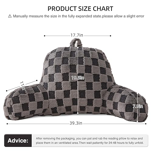 Image of Aimuan Reading Pillow Checkered Bed Rest Wedge Backrest Checkerboard Pillow with Arms Back Support for Sitting Up in Bed Cushion Incline Rest Sleeping Snoring Pillow (Dark Grey,Large)
