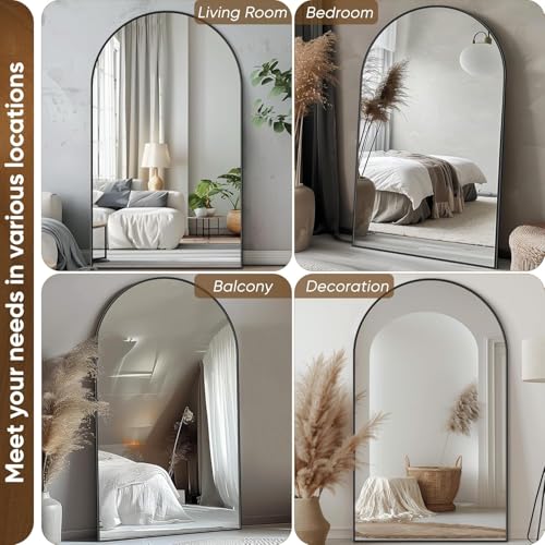 Image of Antok 72 inch x44 inch Arched Full Length Floor Mirror, Black Aluminum Frame, Free Standing /Wall Mount /Leaning for Bedroom, Living Room, Dressing Room