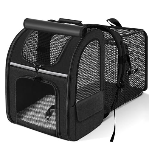Ziqiangbuxi ペットリュック ペットキャリー リュック キャリー 犬 猫 小型犬 5-WAY 折りたたみ 拡張可能 通気性 カーテン付 軽量 反射テープ 飛び出し防止 大容量 窓 自転車 電車 旅行 通院 交通機関 (b)