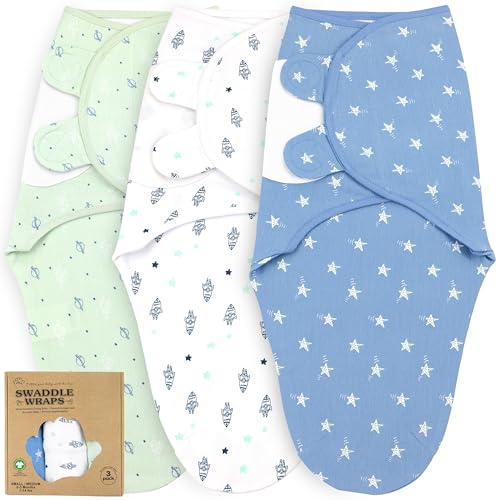 Image of Bublo Baby Swaddles for Newborn Boys – 3-Pack Infant Swaddles 0-3 Months – Adjustable Newborn Swaddle Sleep Sack – Soft Organic Cotton Baby Wrap for Safe & Cozy Sleep