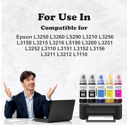 Image of Duplex DTC 003 Ink Compatible for Epson L3250, L3260, L5290, L3210, L3256, L3150, L3215, L3216, L5190, L3200, L3251, L3252, L3110, L3151, L3152, L3156, L3211, L3212 Printer (003 Black Ink 4 Pcs)