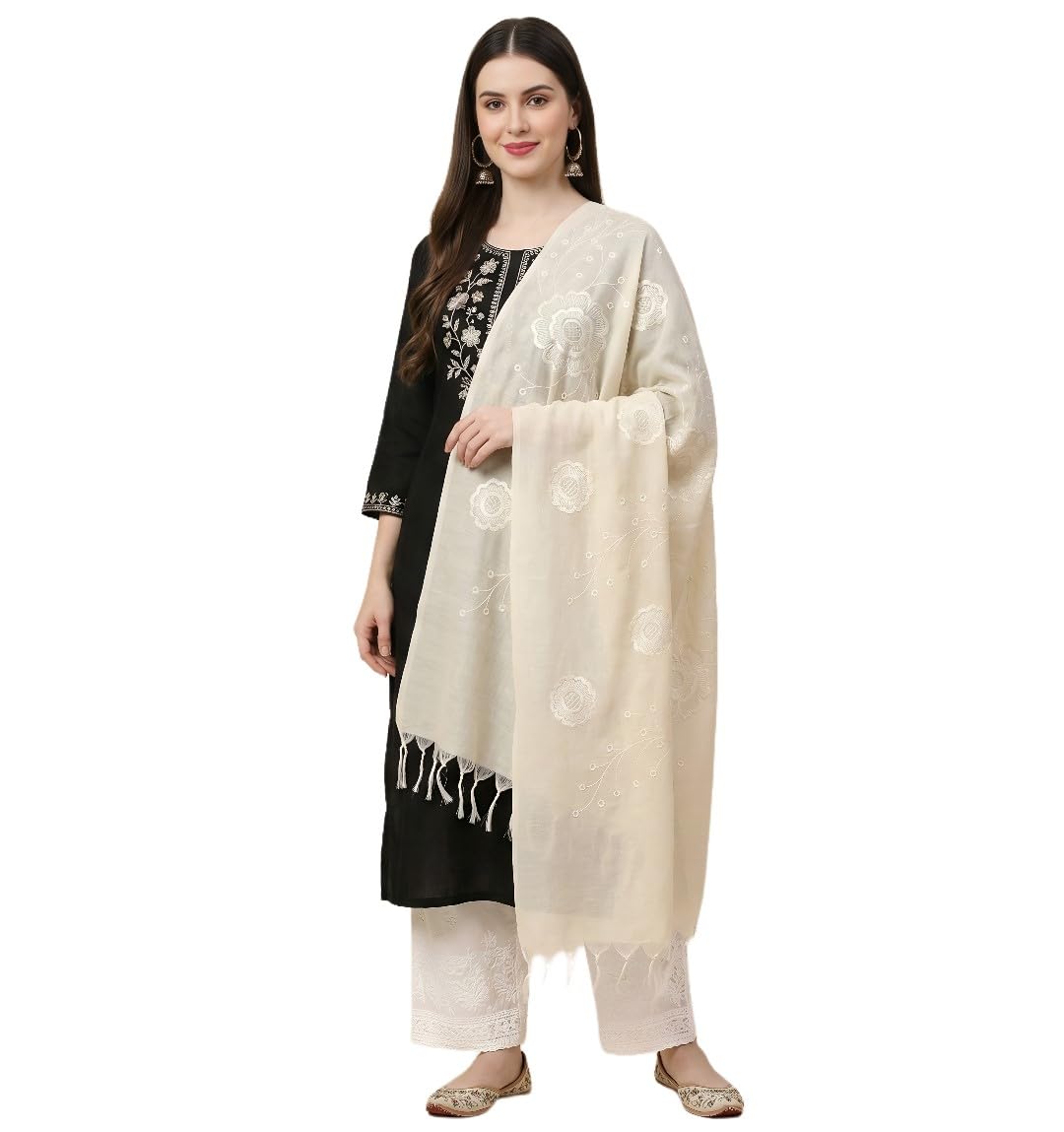 muffly Women Cotton Floral Embroidered Ethnic Dupatta with Tassel Border-picture-10