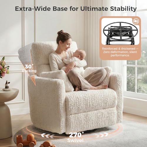 Sillón reclinable giratorio peluche Beige miniatura 3