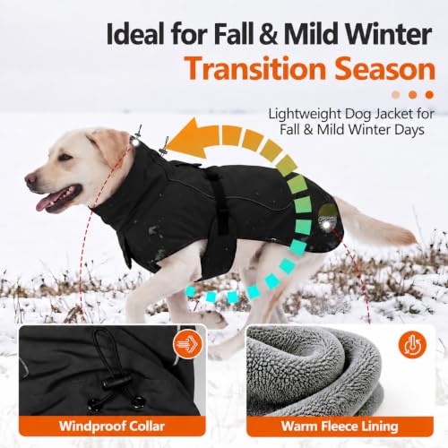 HEYWEAN Hundejacke Wasserdichter Hundemantel Reflektierende Jacke für kaltes Wetter mit weichem Fleecefutter Warmer Mantel für Hund Indoor & Outdoor Camping Wandern