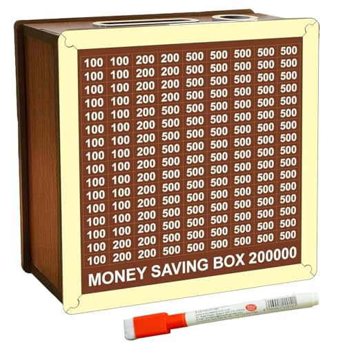 Image of TEKCOOL Money Saving Box for Kids and Adults | Wooden Money Bank with Lock | Big Size Piggy Bank 2 Lakh Target | 2 Lakh Saving Box with Numbers | Undiyal Hundi Pig Bank (2 Lac Money Box):