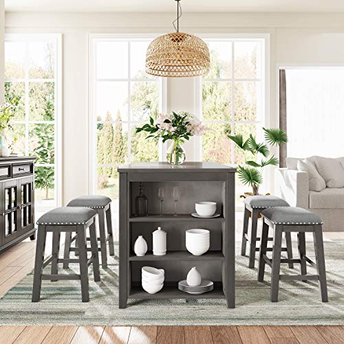Life In Color 5-Piece Dining Room Table Set, Compact Bar Pub Table Set, Height Rustic Farmhouse Wooden Dining RoomΓ―ΒΌΕPerfect for Small Kitchen Dining Room (Gray+Wood+1table+4stools) Life In Color 5-Piece Dining Room Table Set, Compact Bar Pub Table Set, Height Rustic Farmhouse Wooden Dining RoomΓ―ΒΌΕPerfect for Small Kitchen Dining Room (Gray+Wood+1table+4stools)
