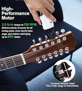 KORDOS Electric Guitar String Winder Tool, 3-in-1 220RPM Battery Powered Automatic String Winder, Cutter, Pin Puller, 4-hour Runtime for 50 Restrings, for Guitar/Bass/Mandolin