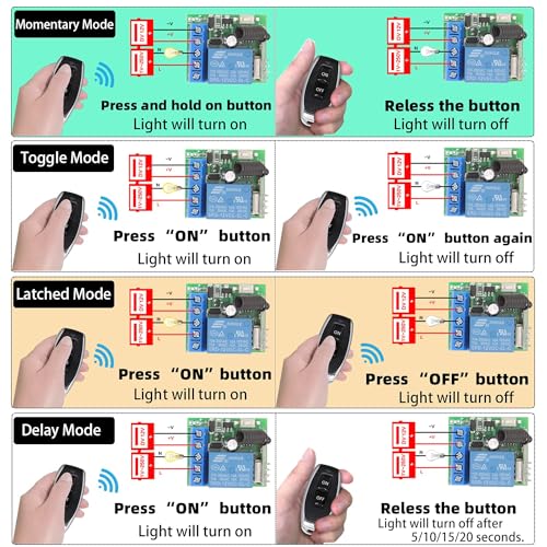 Image of ROBOWAY 433Mhz Universal Wireless Remote Control Switch DC 12V 1CH RF Relay Receiver Module with Transmitters EV1527 Learning Code Remote Switch (1 Receiver and 5 L-U Remote)