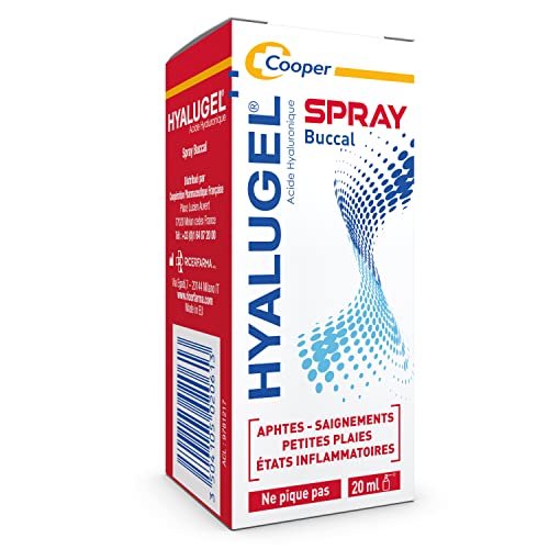 HYALUGEL - Spray buccal - Lésions peu accessibles - Aphtes - Petites plaies - Etats inflammatoires (saignement) - Acide Hyaluronique - Goût menthe-citron -...