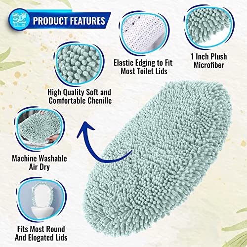 Mayshine Plush Shaggy Standard Toilet Seat Lid Cover (Spa Blue) | Fuzzy Chenille Microfiber, Fluffy Soft Absorbent - Machine Washable Cushion | No More Cold Or Wet Seats #TOP1