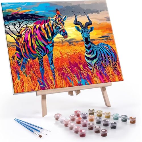 数字油絵 数字塗り絵 デジタル油絵 草原 動物 数字キットでペイントブラシとアクリル絵の具が入, 大人の子供のためのギフト Paint by Numbers 手塗り DIY 数字によるアクリル 水彩絵画インテリア リビング装飾 30x40cm (フレームレ