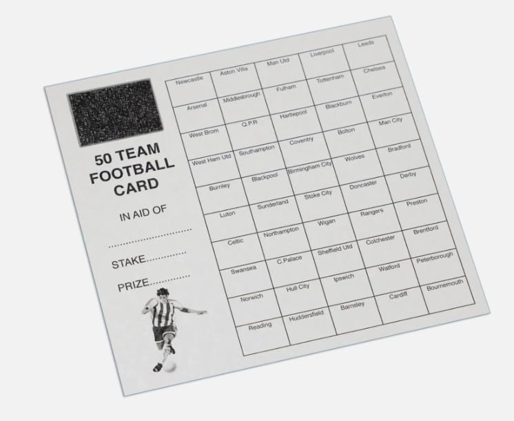 Crystals Club Supplies 25 x 50 Team Football Fundrsising scratch Card