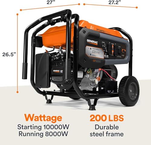 Image of Generac 10,000 Starting Watt Portable Gas Generator | Electric Start with Battery, PowerRush Technology, COsense Carbon Monoxide Detection, 11 Hour Runtime, 49-State Compliant