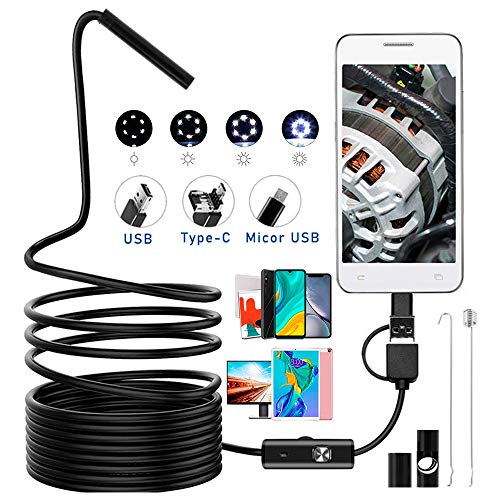 Keyohome USB Endoskop 5.5mm 3 in 1 2,0 Megapixel HD Endoskopkamera IP67 Wasserdicht Inspektionskamera mit 6 LED Starre… – Bild 3