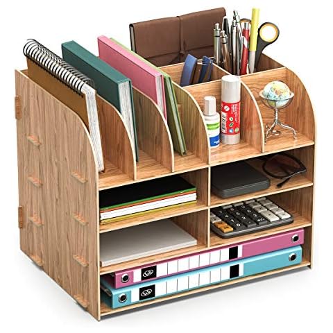 Lesfit Wooden Desk Tidy Organiser, Office Stationary Storage (34 * 28 * 25 cm) Cover
