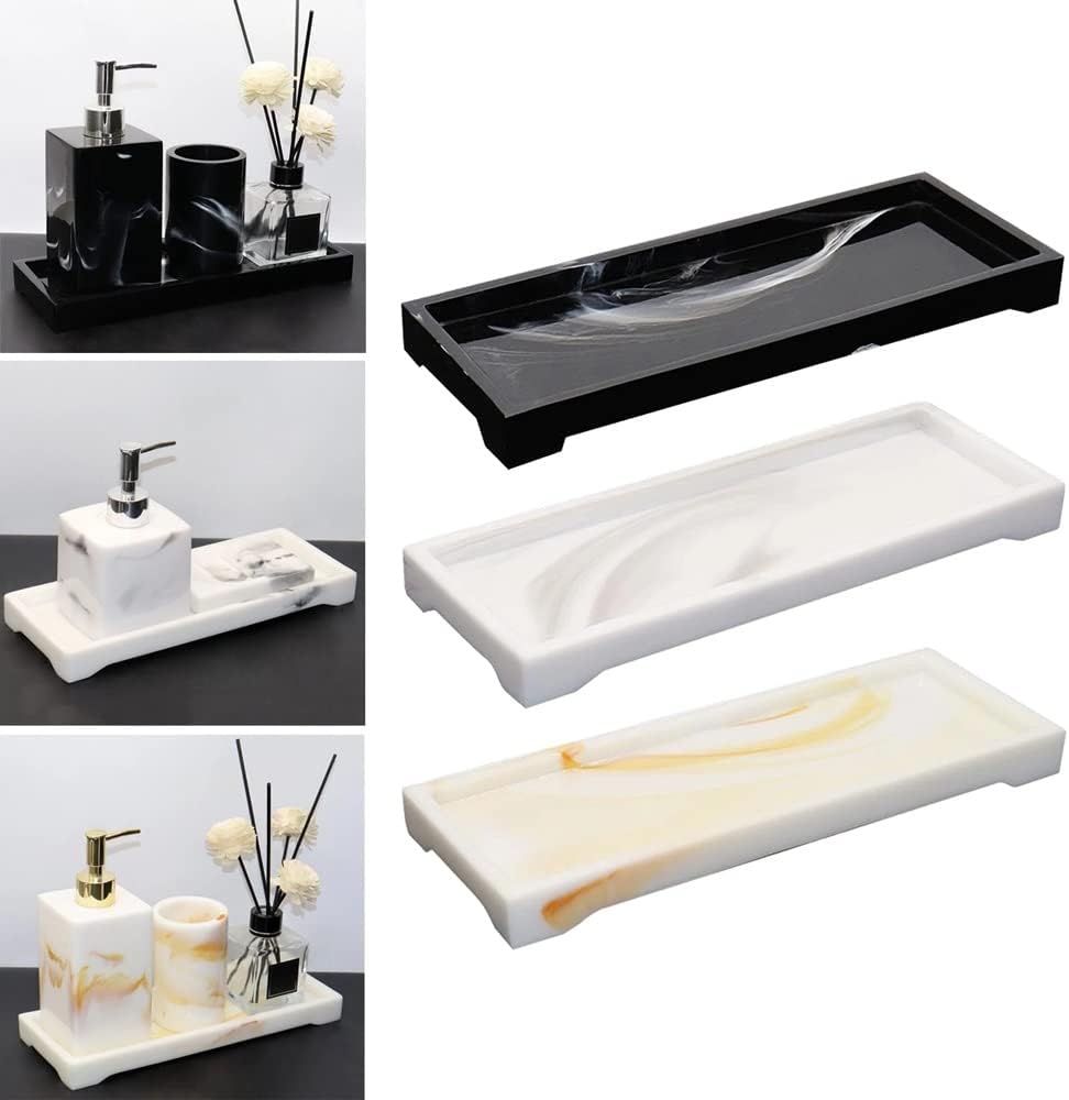 Premium Resin Marbling Bathroom Storage Vanity Tray Cosmetics Parfume Organizer for Toilet Tank Wash Basin Bathroom (Color : D) (D)