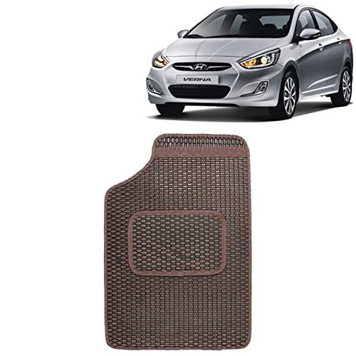 Image of Kingsway Dotted Design Car Floor Foot Mats Universal Fit for Hyundai Verna, Model Year : 2011-2016, Water and Dustproof, Color Brown, Set of 5 Pieces