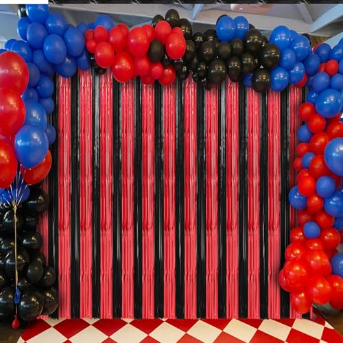 Image of 2 Pack Red and Black Foil Fringe Curtains Streamers Party Decorations 3.3 x 8.2 ft, Tinsel Curtain Fringe Backdrop for Parties, Door Fringe Birthday Streamers, Photo Booth Backdrops, Party Decor
