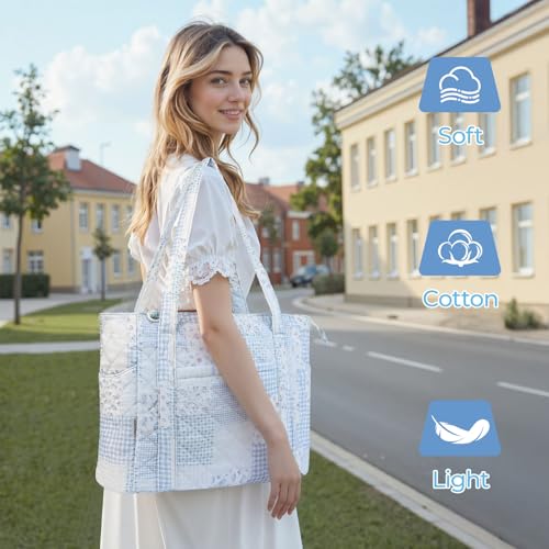Bolso Tote Acolchado para Mujer, Diseño Floral con Cierre miniatura 2