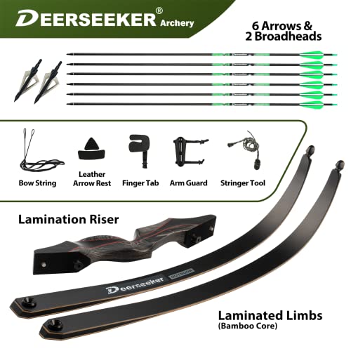 Deerseeker Archery 60" Takedown Recurve Bow And Arrows Longbow Laminated Hunting Bow Set With 2 Broadheads Right Hand And Left Hand For Adults & Youth Traditional Bow Shooting (Rh 60Lbs) #TOP2