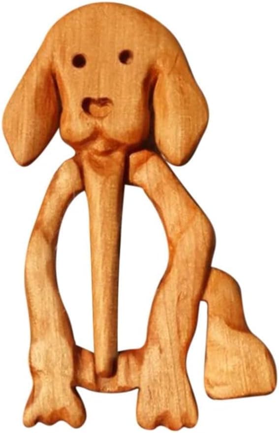 Image of Animal Wooden Dog Brooch Pins,Brooch Pin with Pattern,Creative Fashion Wooden Animal Brooch,Cute Vintage Sweater Clips Women's Brooches and Pins Jewelry