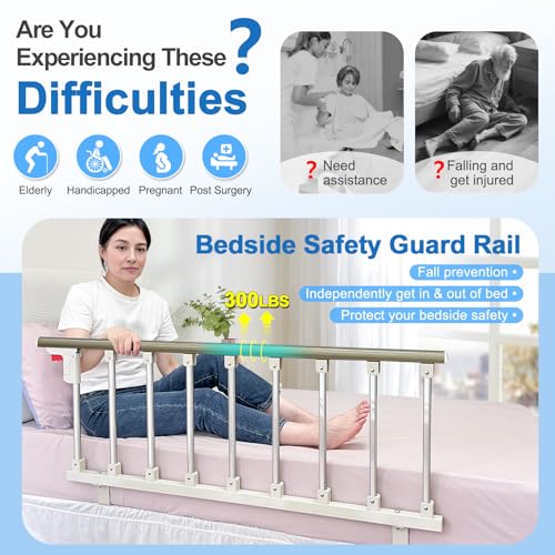 Image of Bed Side Rails Guard for Elderly Adults Seniors Assist Rail Safety Bed Cane Railings Fold Down Handle Handicap Medical Support Assistance Devices Half Grab Bar
