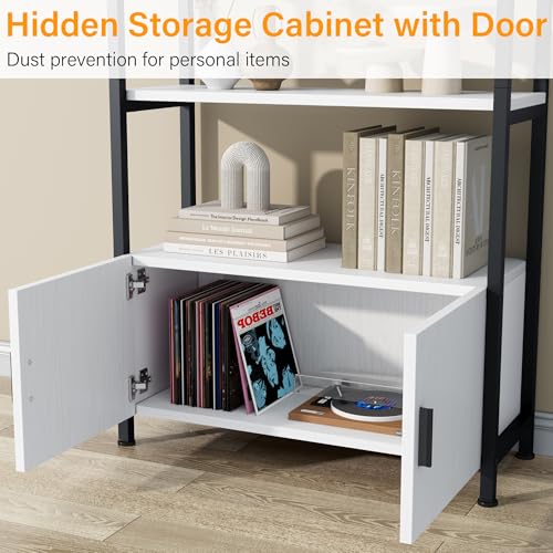 Image of Jehiatek Arched Bookshelf, Bookcase with Doors Storage, 71 Inches Tall Industrial Book Shelf with Sturdy Metal Frame, E1 Quality Boards, Freestanding Display Shelving Unit, Black and White