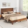 Giantex Wood Queen Platform Bed Frame with Headboard Walnut, Mid Century Bed Frame with Solid Wood Legs & Wooden Slat Support, Pallet Bed Mattress Foundation, No Box Spring Needed