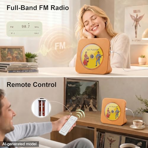 Image of Gueray CD Player Portable Bluetooth Desktop CD Player for Home with Timer Built-in HiFi Speakers with LCD Screen Display Boombox FM Radio USB Type-c (Orange)