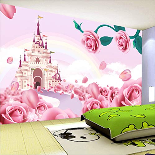 Mddjj Ize Grand Papier Peint Murale Non-Tissé Château De Princesse De Dessin Animé 3D Fond D'Écran Photo Décor De Chambre D'Enfant-200X140Cm