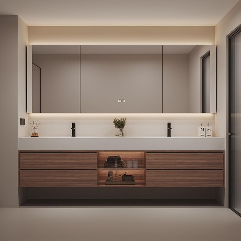 Bathroom Vanity - Double/Single Sink Bathroom Vanity with Smart LED Defog Mirror Cabinet, Wall Mounted Vanity Big Size