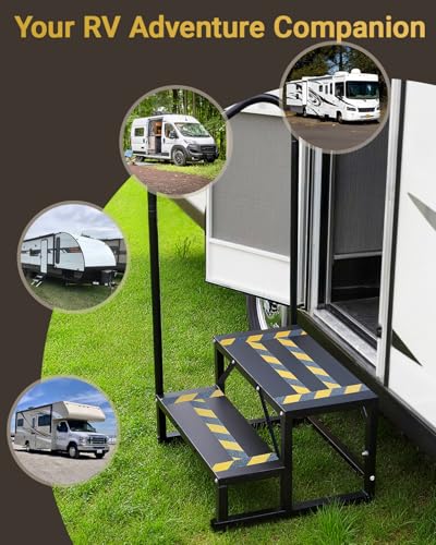 Image of RV Mobile Home Steps with Handrail, 2-Step Camper Entry Stairs