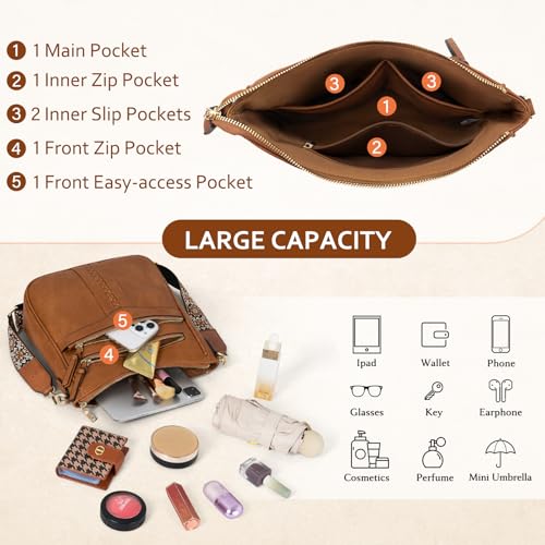 RAINSMORE Crossbody Bags for Women, Trendy Crossbody Purses Soft Leather Shoulder Handbags Lightweight Travel Purse3