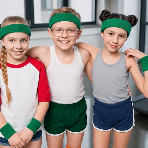 Image of Bememo 36 Pcs Neon Sweatbands Set for Kids 12 Headbands 24 Wristbands Bulk Sports Sweat Bands Athletic for Children Basketball Tennis Running Gym Student Gifts Glow Party