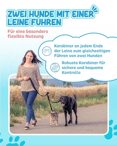 KURI PAI® Komfortable Hundeleine 3m | Verstellbare Hundeleine große Hunde | Bambusviskose | Strapazierfähig und weich | Perfekt für alltägliche Spaziergänge | L (2.5cm Breit) - Schwarz