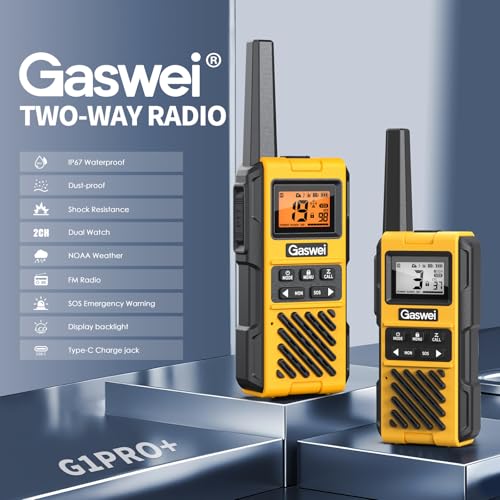 Image of Gaswei G1pro+ IP67 Waterproof Walkie Talkies Long Range for Adults, Heavy Duty Two Way Radio with FM Radio,VOX,SOS & NOAA Weather Alerts,USB-C Rechargeable