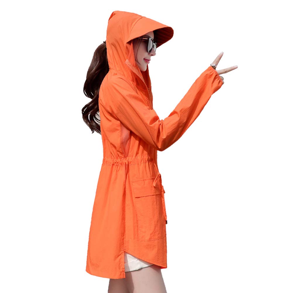 MNSSRN Summer Hooded Sun Protection Jacket, Mid-Length, All-Round UV Protection, Breathable, Sweat-Absorbent, Long-Sleeved Sun Protection Clothing,Orange,M
